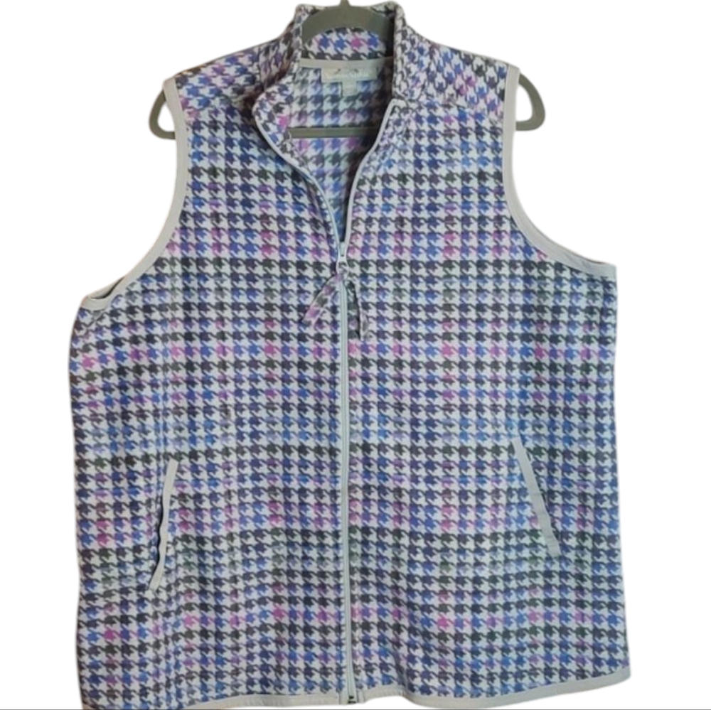 New Houndstooth Zip up Vest - Blue, Purple and Gray sz 18/20 Woman Within Brand